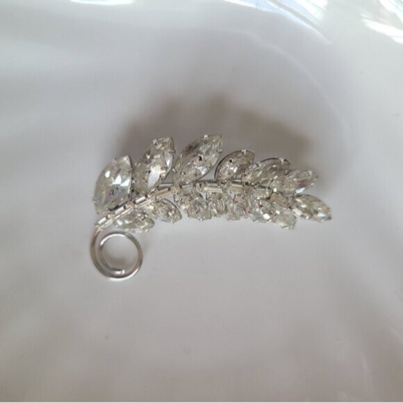 Vintage Jay Flex Sterling Silver Crystal Leaf Brooch Pin - Picture 10 of 14